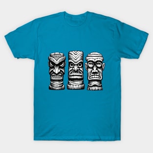 Three Tiki Statues (Grey Tones) T-Shirt